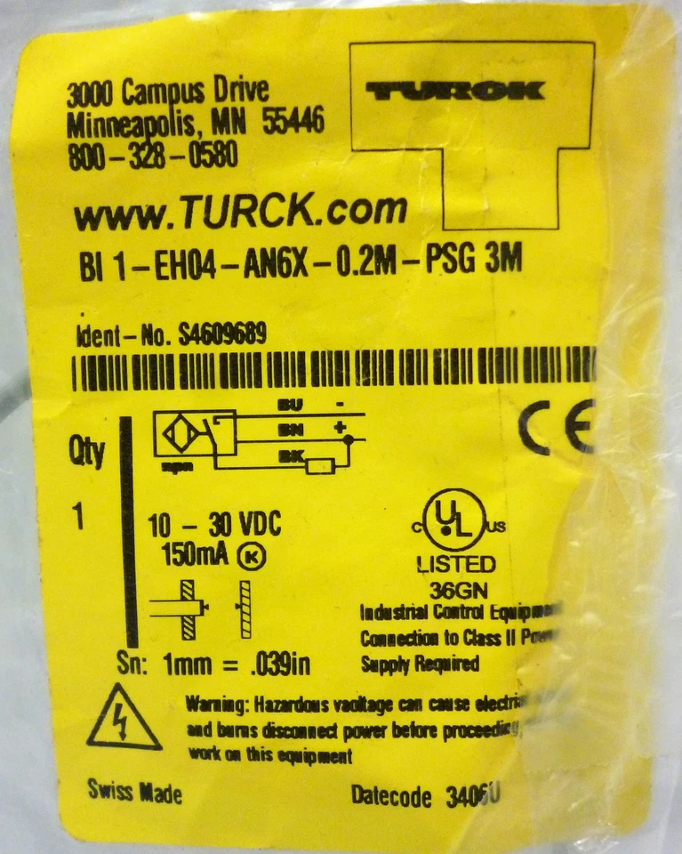 Turck BI 1-EH04-AN6X-0.2M-PSG 3M Inductive Proximity Sensor - Image 4 of 4