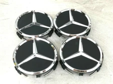 4PCS Mercedes Benz Matte Black & Chrome 75MM Wheel Rim Center Hub Caps