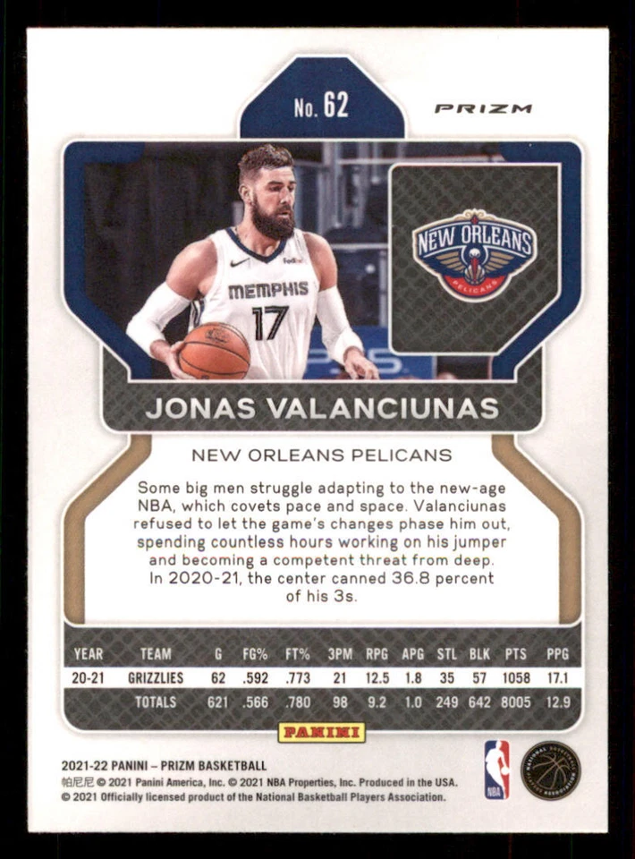 2021-22 Panini Prizm Prizms Ruby Wave #62 Jonas Valanciunas - Image 2 of 2