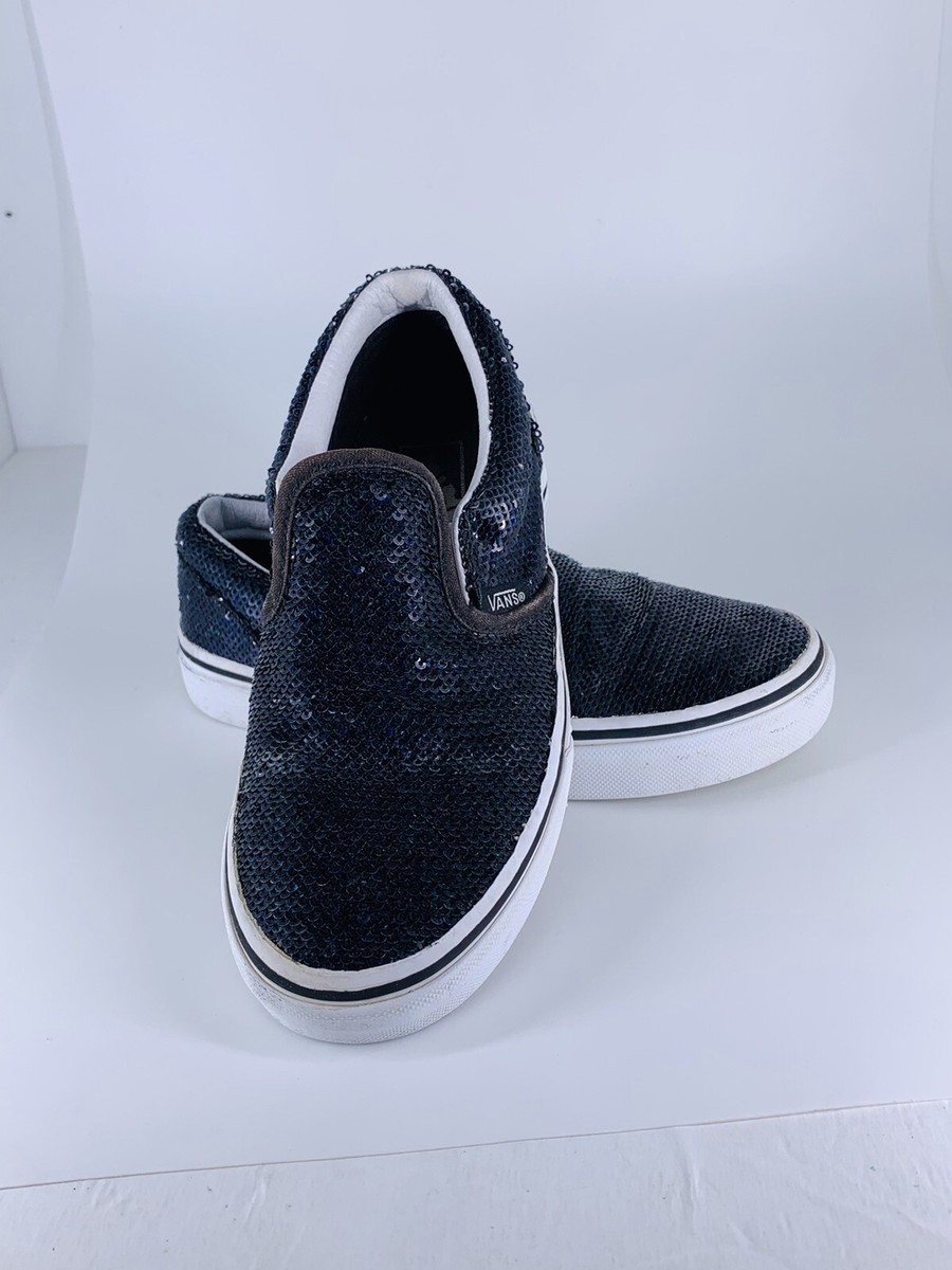 Vans Kids Size Slip On Sequin Skateboard Sneakers Black Shoes