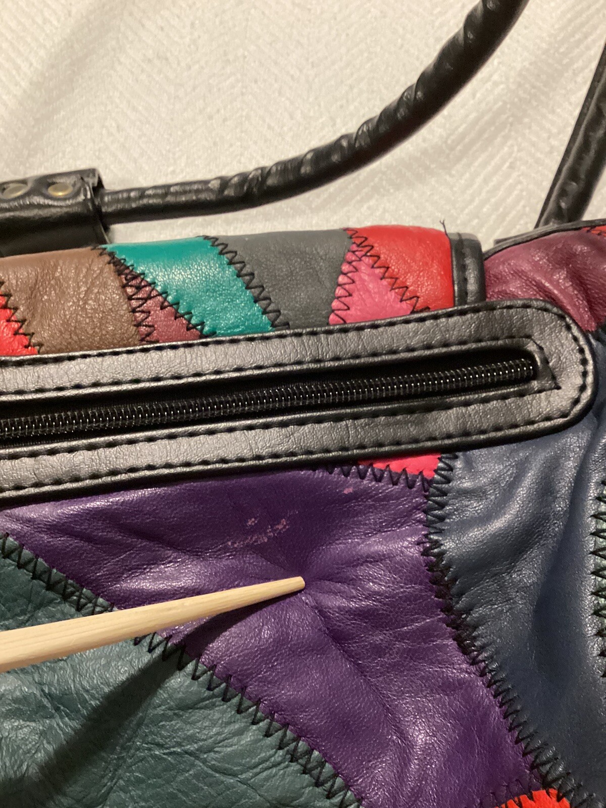 Large Patchwork Leather Vintage Handbag Grunge Pu… - image 19