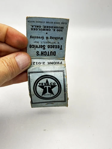 Vintage Matchbook Cover Oil And Gas Dutch’s Texaco Service Muskogee OK