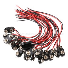 20pcs Black Plastic Head Clip On Type Swith 9v Battery Snap Connector Lead Wire