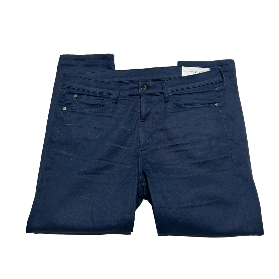 Rag & Bone Jeans Mens 34 X 26 Fit 2 Slim Leg Navy Blue Denim Stretch Worn - Image 4 of 4