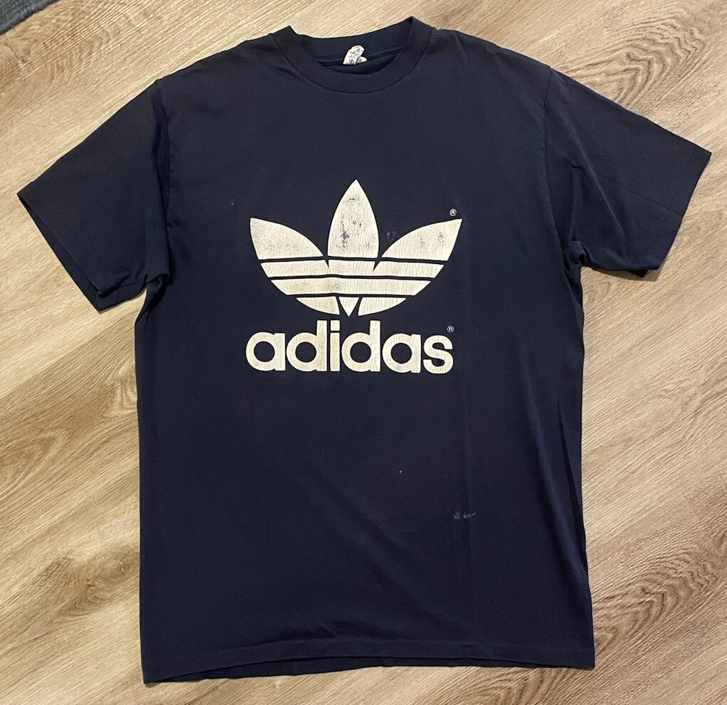 adidas アディダス USA 80s 90s Trefoil logo Vintage 80s 90s Adidas Trefoil Logo Stripes Double Sided T