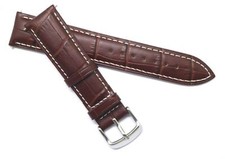 18mm 20mm 22mm 24mm Brown/White Alligator Grain Leather Watch Band Silver Buckle