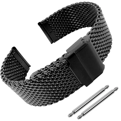 18. 20. 22. 24mm Edelstahl Milanaise Mesh-Uhrenarmband Schwarz Metall Ersatz Neu - Bild 1 von 4