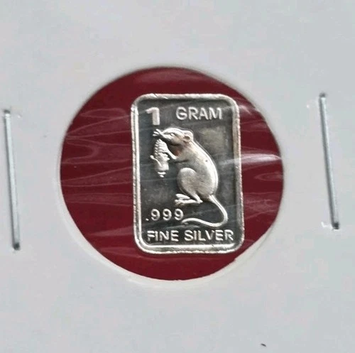 Rat / Mouse - 1 Gram .999 Fine Pure Silver Bullion Mini Square Bar Ingot Coin
