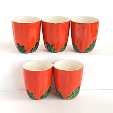 5 Maruhon Ware Red Tomato Tea Juice Cups Vintage Japan Handpainted MCM