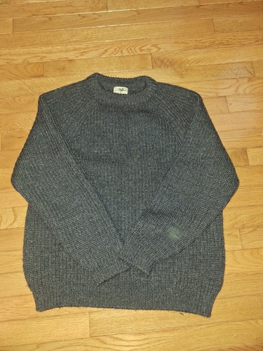 Vintage LL Bean Gray Chunky Ribbed Knit Wool Crewneck Sweater Small 70s 80s
