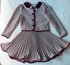 Vtg Girls BONNIE JEAN 2-Piece Burgundy Gingham Dress Velvet Accent SIZE 6 READ 