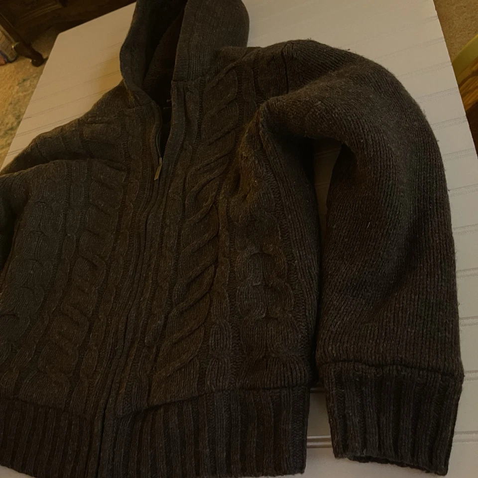 Sudadera con capucha marrón vintage Marc Ecko corte y costura forro de lana de cordero - pesada talla pequeña Foto 4 de 4