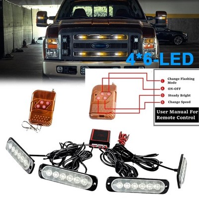 4Stk 6LED Auto Frontblitzer Blitzlicht Warnleuchte LKW Strobe Licht 12V 24W IP67
