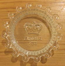 Elizabeth R 1953 Coronation Commemorative Glass Trinket Dish  / Ashtray 10cm