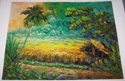 Reisfeld GEMÄLDE Bäume Reis Haus Asien Bild Malerei Palmen Dschungel BALI