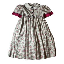 Vintage Girls Floral Polka Dot Dress Pink Blue White Peter Pan Collar Size 6