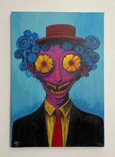 SOLD.  Original Surreal Acrylic Painting 14×20 inches creepy clown Portrait