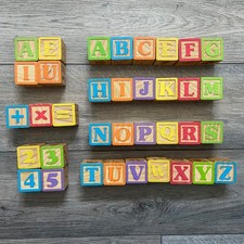 Lot of 36 Vintage Alphabet Wooden Blocks ABCs Letters Learning Kids Garanimals