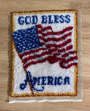 Vintage God Bless America Latch Hook Rug Yarn American Wall Decor Decoration