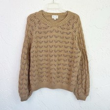 Jun & Ivy Tan Crochet Crewneck Sweater Minimalist Cottagecore Size Large