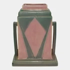 Roseville Futura Pink Green 1928 Vintage Art Deco Pottery Jukebox Vase 386-8