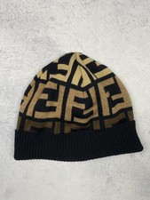 Fendi Zucca FF Monogram Brown Knitted Beanie Hat Women  s One Size 100 Wool