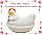 Vintage HAZEL ATLAS GLASS Small MILKGLASS HEN ON NEST Lidded Candy Dish