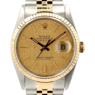 Rolex Datejust 16233 Two-Tone Champagne Linen Dial 36mm Watch w/Box & Paper