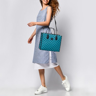 GUCCI★グッチ★素敵！Blue Canvas Tote Bag w/ Heartbit Gucci Blue/Navy Blue GG Canvas and Leather Small Structured