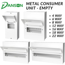 DANSON Empty Metal Consumer Unit 4-22 Way Distribution Board Enclosure - White