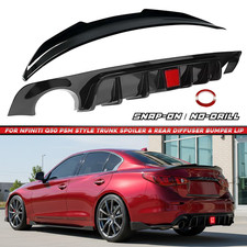 Rear Bumper Diffuser & Rear Spoiler Gloss Black PSM Style For 18-24 Infiniti Q50
