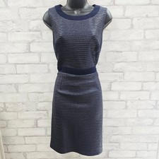 TRINA TURK Women's Navy Blue Striped Metallic Sheath Dress Size 10