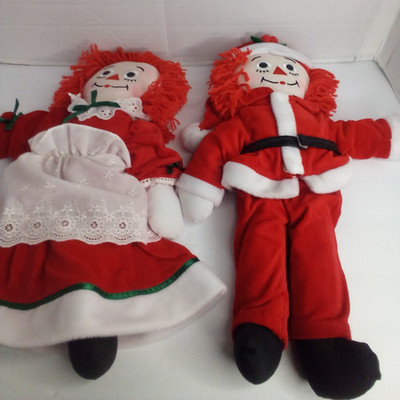 Raggedy Ann Andy Christmas Doll Santa Mrs Claus 15'' Applause 2 Rag Dolls