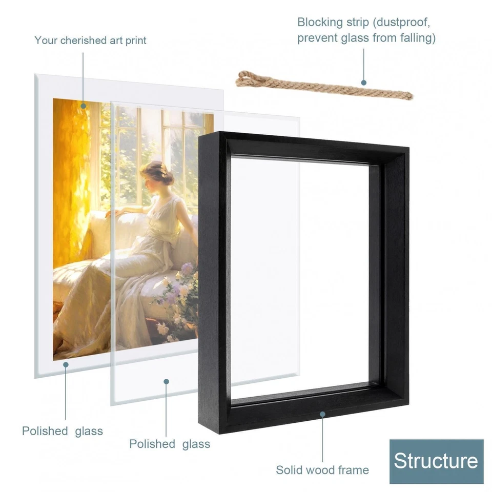 6x8'' Floating Picture Frame Wall Mount Tabletop Standing Floating Frame Display - Image 4 of 4