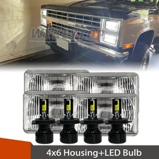 4x6 Square Headlight Conversion Kit with H4 LED Bulb For H4651 H4653 H4666 H6545