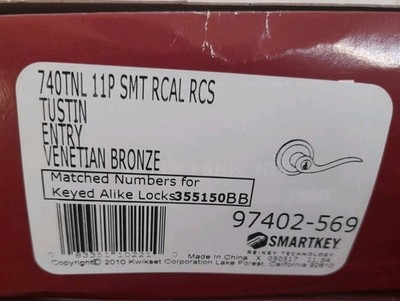 KWIKSET 740TNL 11P SMT RCAL RCS TUSIN ENTRY VENETIAN BRONZE 97402-569- NEW