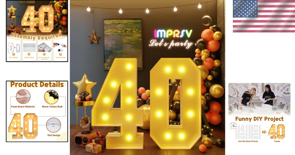Luces número 40 cumpleaños tablero espuma Foto 2 de 4