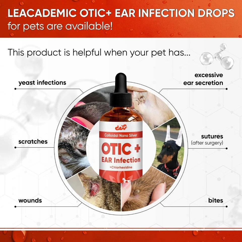 OTIC+ Gotas para infecciones de oído de perro | Nano plata y clorhexidina | 2 OZ Foto 2 de 4