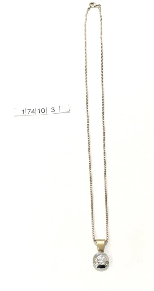 925/- Silber Kette mit Anhänger, simulierter Diamant, 45 cm lang, 1,5 mm breit. - Bild 3 von 3