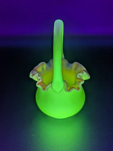 Fenton Burmese Small Glass Basket 6" High Fluted & Scalloped Rim Glows Brightly