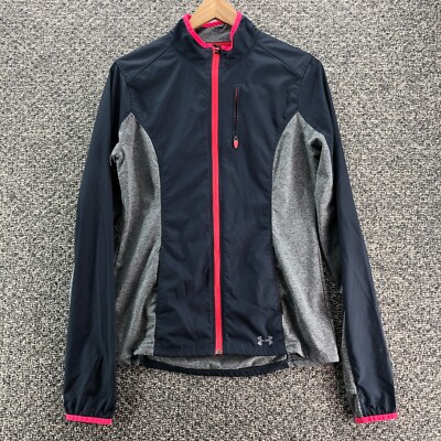 Under Armour Activewear Running Jacket Gray Pink Womens Sz XS Stretch Full Zip