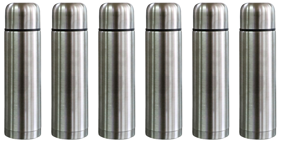 6x basiks Stainless Steel Vacuum Flask Hot Cold Tea Drink Camping Travel - 500ml
