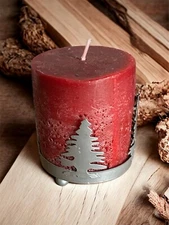 Holiday Christmas Tree Footed Metal Candle Holder for 3” Pillar Candles