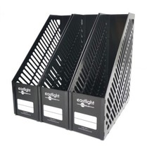 Pack of 3 Plastic Magazine Holders, Document File Folder Organizer (Black)