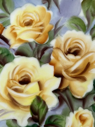 UCAGCO Japan Signed Ceramic Plate Yellow Roses Gold Trim 9in Vintage Circa 1950 - Picture 3 of 16