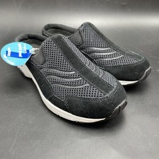 Easy Spirit Traveltime Clogs Mules Womens 7 Black Suede  Mesh Slip On Round Toe
