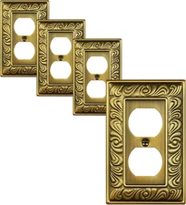 4-Pack Duplex Outlet Cover Plate, Paisley Pattern Antique Brass Metal Wall Plate