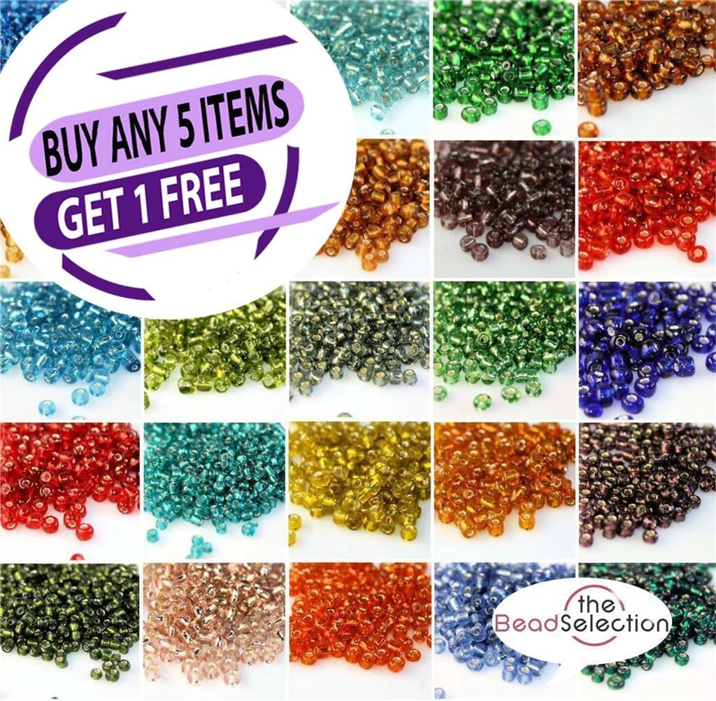 100g SILVER LINED GLASS SEED BEADS 11/0- 2mm 8/0- 3mm 6/0- 4mm 26 COLOUR  CHOICE