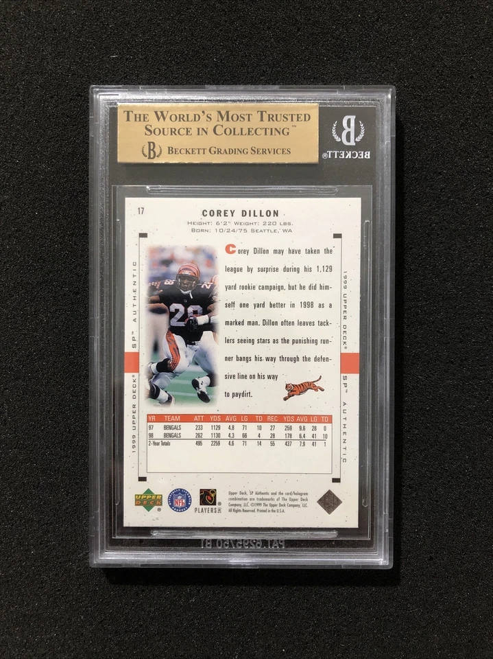 1999 Upper Deck SP Authentic COREY DILLON #17 BGS GRADED 9.5 💎 GEM MINT 💎 C - Image 2 of 2