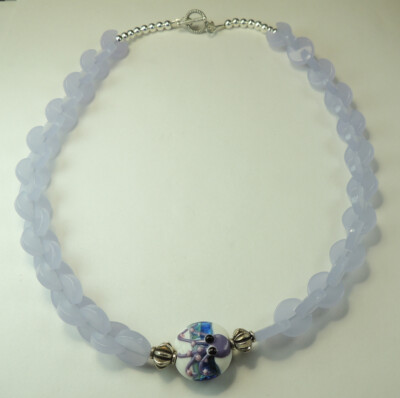 Octopus Lampwork  with Unusual Lilac Acrylic Interlocking Necklace Handmade